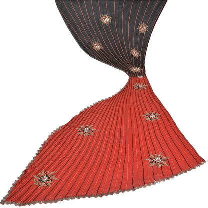 Sanskriti Vintage Saree With Blouse Piece Designer Black & Red Saree 100% Pure Georgette Silk Hand Beaded Zari Zardozi 5.5+Yard Sari