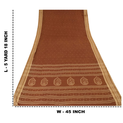 Sanskriti Vintage Brown Sarees Pure Cotton Hand Woven Tant Premium Sari Fabric