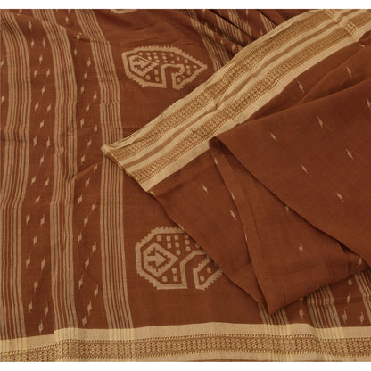 Sanskriti Vintage Brown Sarees Pure Cotton Hand Woven Tant Premium Sari Fabric