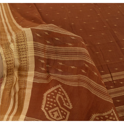 Sanskriti Vintage Brown Sarees Pure Cotton Hand Woven Tant Premium Sari Fabric