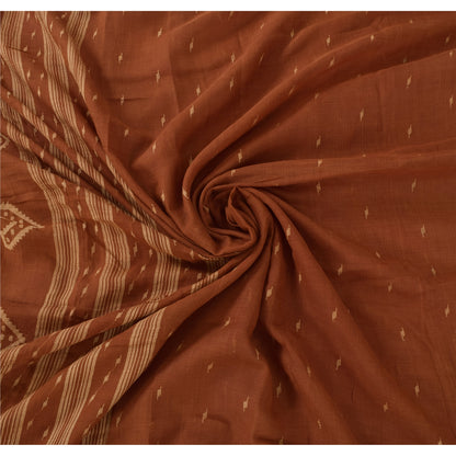 Sanskriti Vintage Brown Sarees Pure Cotton Hand Woven Tant Premium Sari Fabric