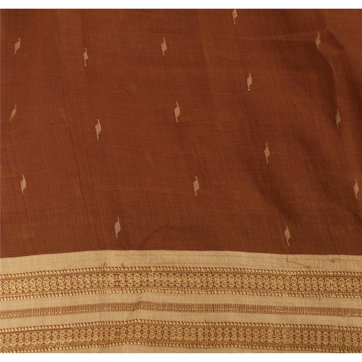 Sanskriti Vintage Brown Sarees Pure Cotton Hand Woven Tant Premium Sari Fabric