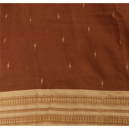 Sanskriti Vintage Brown Sarees Pure Cotton Hand Woven Tant Premium Sari Fabric