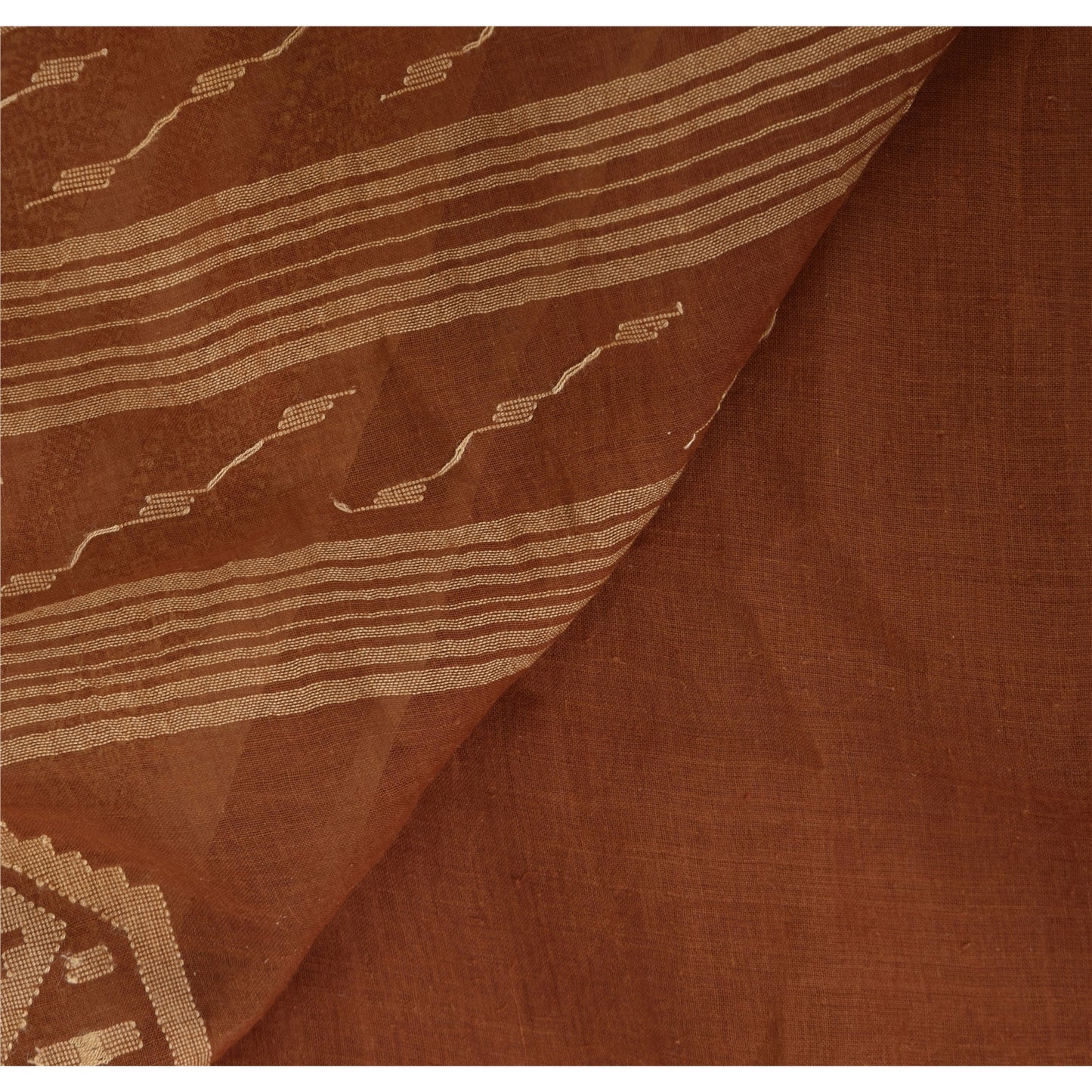 Sanskriti Vintage Brown Sarees Pure Cotton Hand Woven Tant Premium Sari Fabric