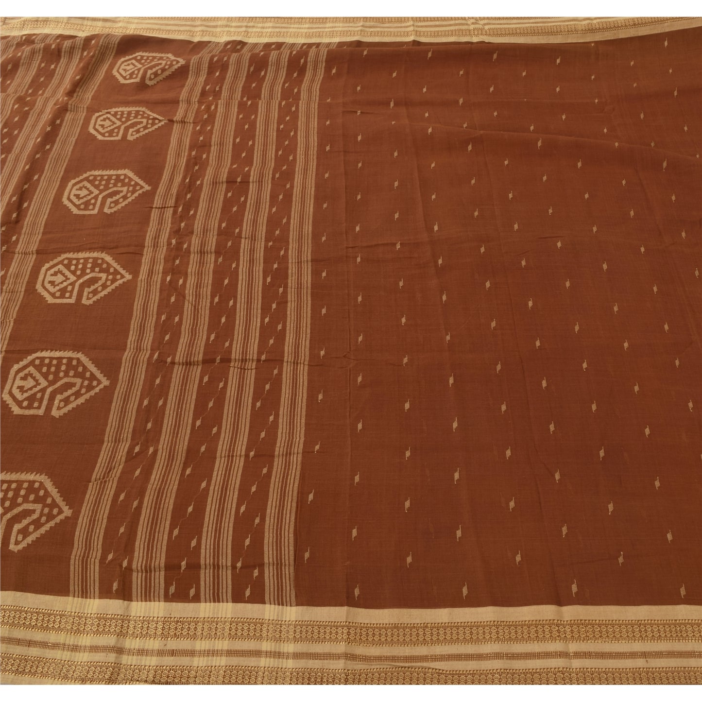 Sanskriti Vintage Brown Sarees Pure Cotton Hand Woven Tant Premium Sari Fabric