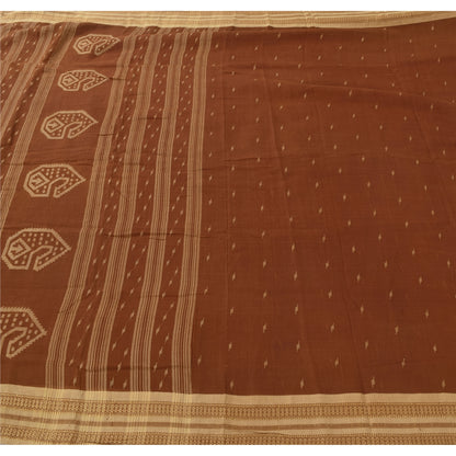 Sanskriti Vintage Brown Sarees Pure Cotton Hand Woven Tant Premium Sari Fabric
