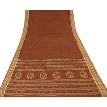 Sanskriti Vintage Brown Sarees Pure Cotton Hand Woven Tant Premium Sari Fabric