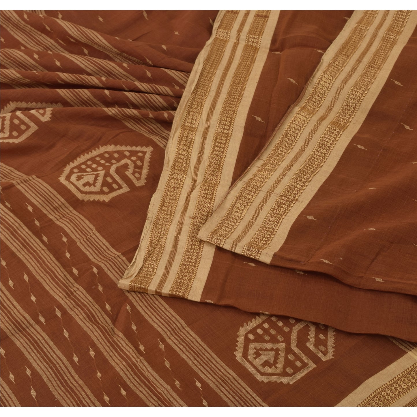 Sanskriti Vintage Brown Sarees Pure Cotton Hand Woven Tant Premium Sari Fabric