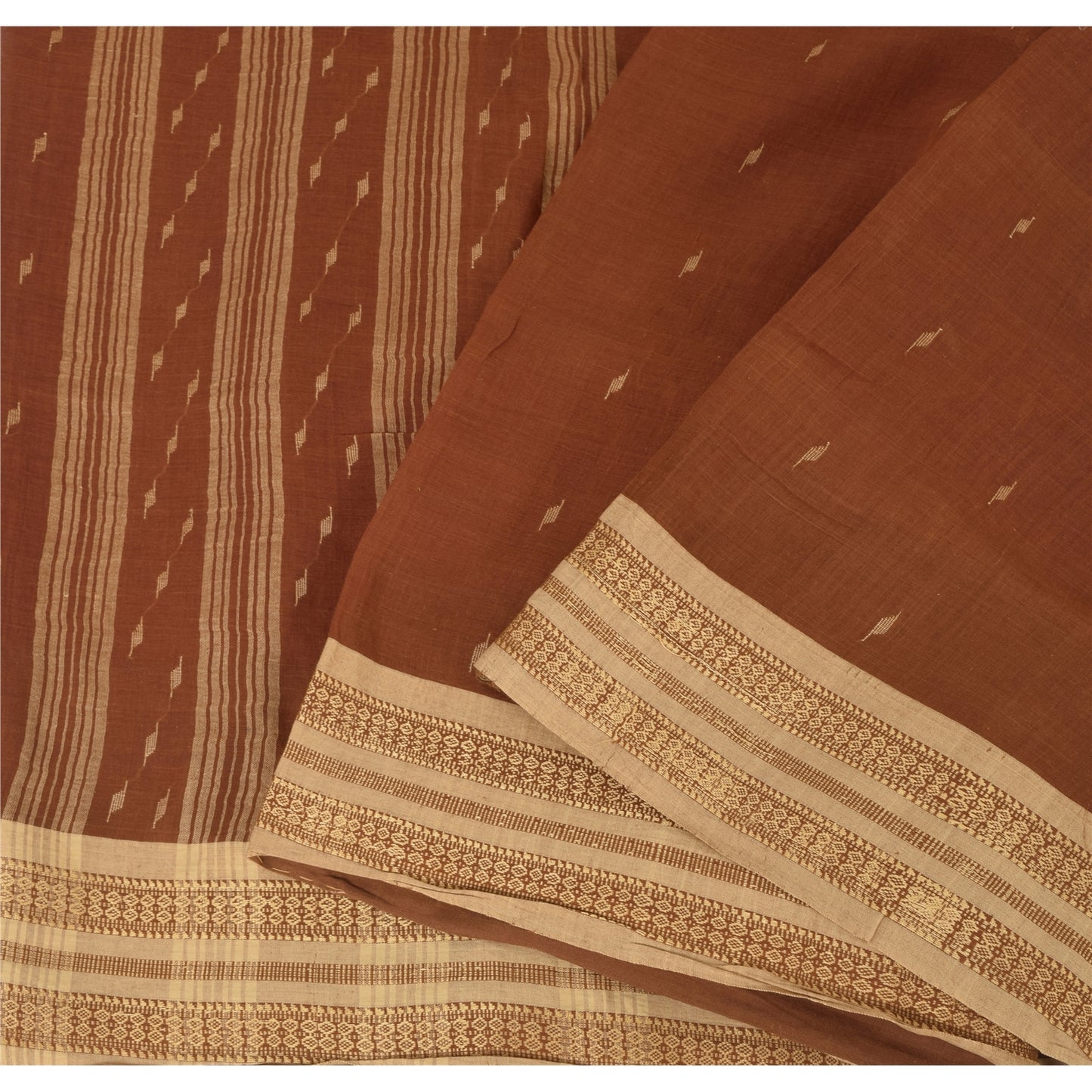Sanskriti Vintage Brown Sarees Pure Cotton Hand Woven Tant Premium Sari Fabric