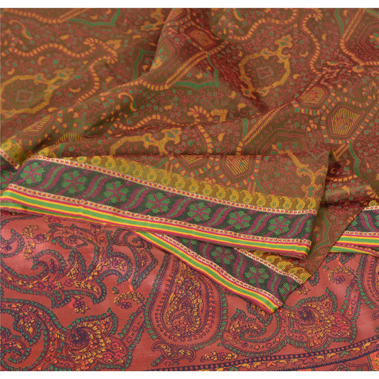 Sanskriti Vintage Green Sarees Cotton Silk Printed Premium Sari 5yd Craft Fabric