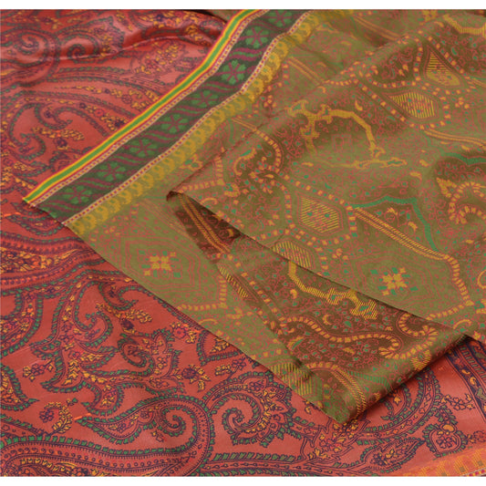 Sanskriti Vintage Green Sarees Cotton Silk Printed Premium Sari 5yd Craft Fabric