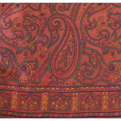 Sanskriti Vintage Painted Cotton Silk Sari Fabric: Green & Pink Floral Paisley, 5 Yd Add-Elegance to Table Linen, Curtains, or Cushions