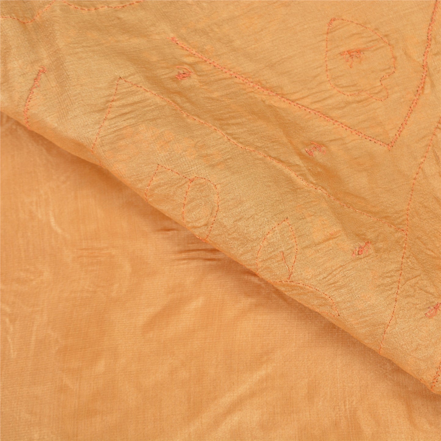 Sanskriti Vintage Sarees 100% Pure Silk Hand Beaded Craft 5 YD Fabric Brown Sari