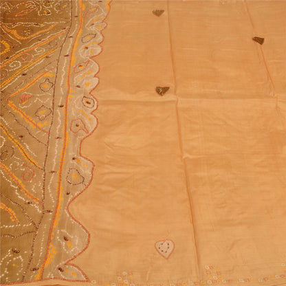 Sanskriti Vintage Sarees 100% Pure Silk Hand Beaded Craft 5 YD Fabric Brown Sari