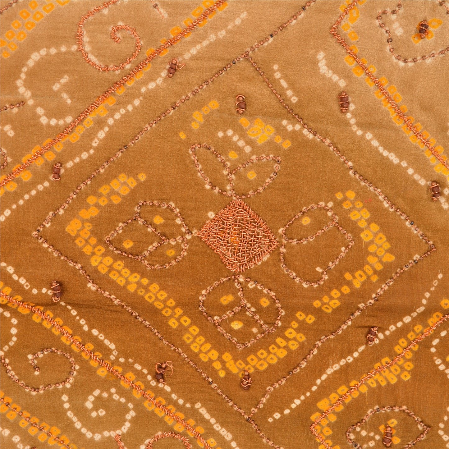 Sanskriti Vintage Sarees 100% Pure Silk Hand Beaded Craft 5 YD Fabric Brown Sari