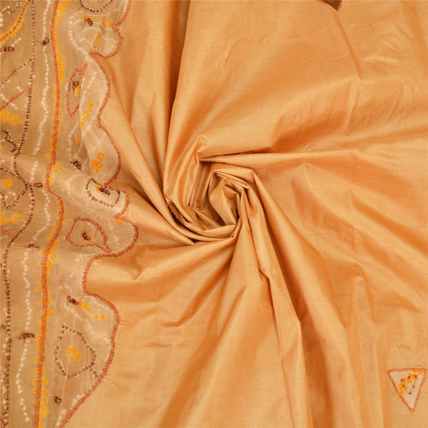 Sanskriti Vintage Sarees 100% Pure Silk Hand Beaded Craft 5 YD Fabric Brown Sari