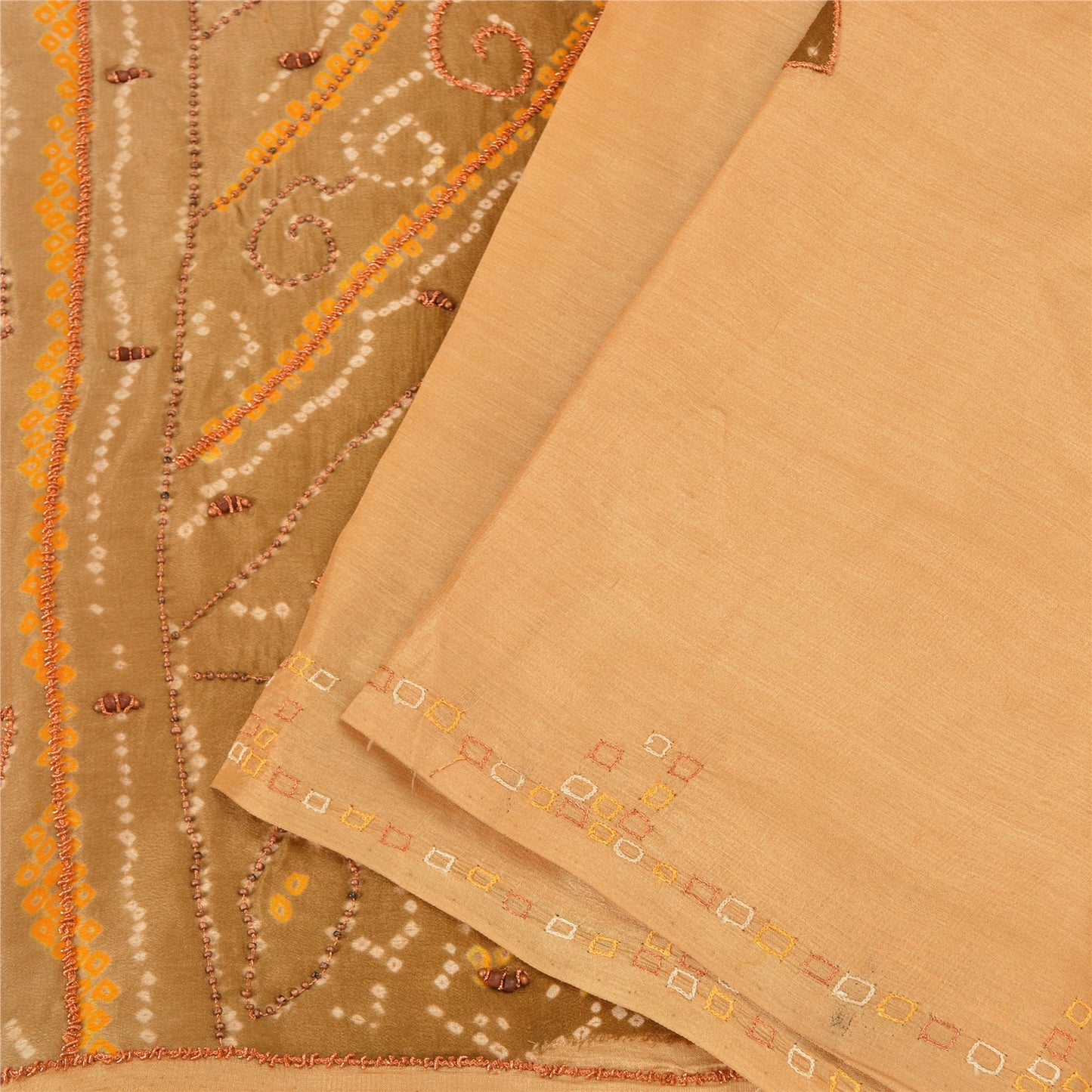 Sanskriti Vintage Sarees 100% Pure Silk Hand Beaded Craft 5 YD Fabric Brown Sari