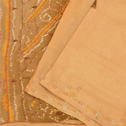 Sanskriti Vintage Sarees 100% Pure Silk Hand Beaded Craft 5 YD Fabric Brown Sari