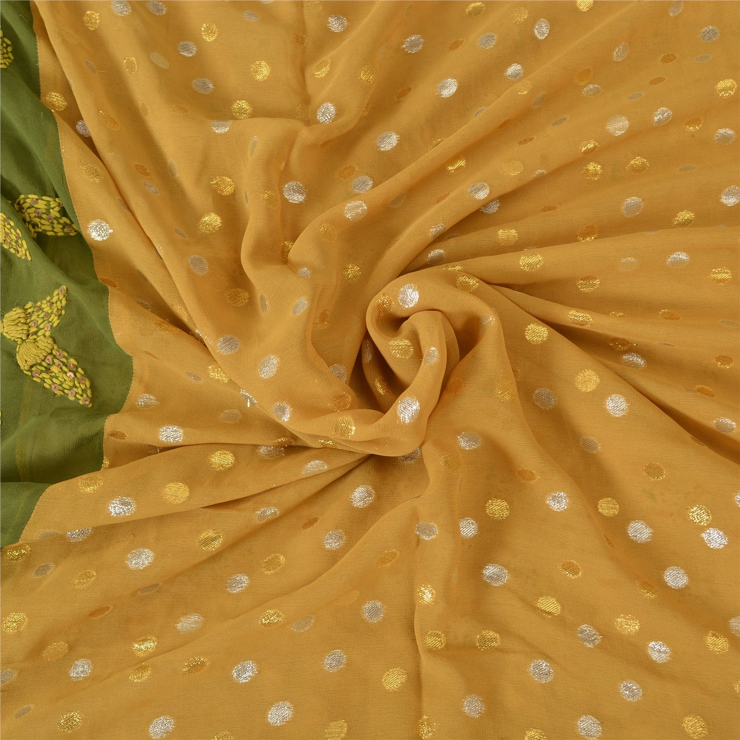 Sanskriti Vintage Sarees Pure cotton/Georgette Hand Bead 5yrd Fabric Ethnic Sari