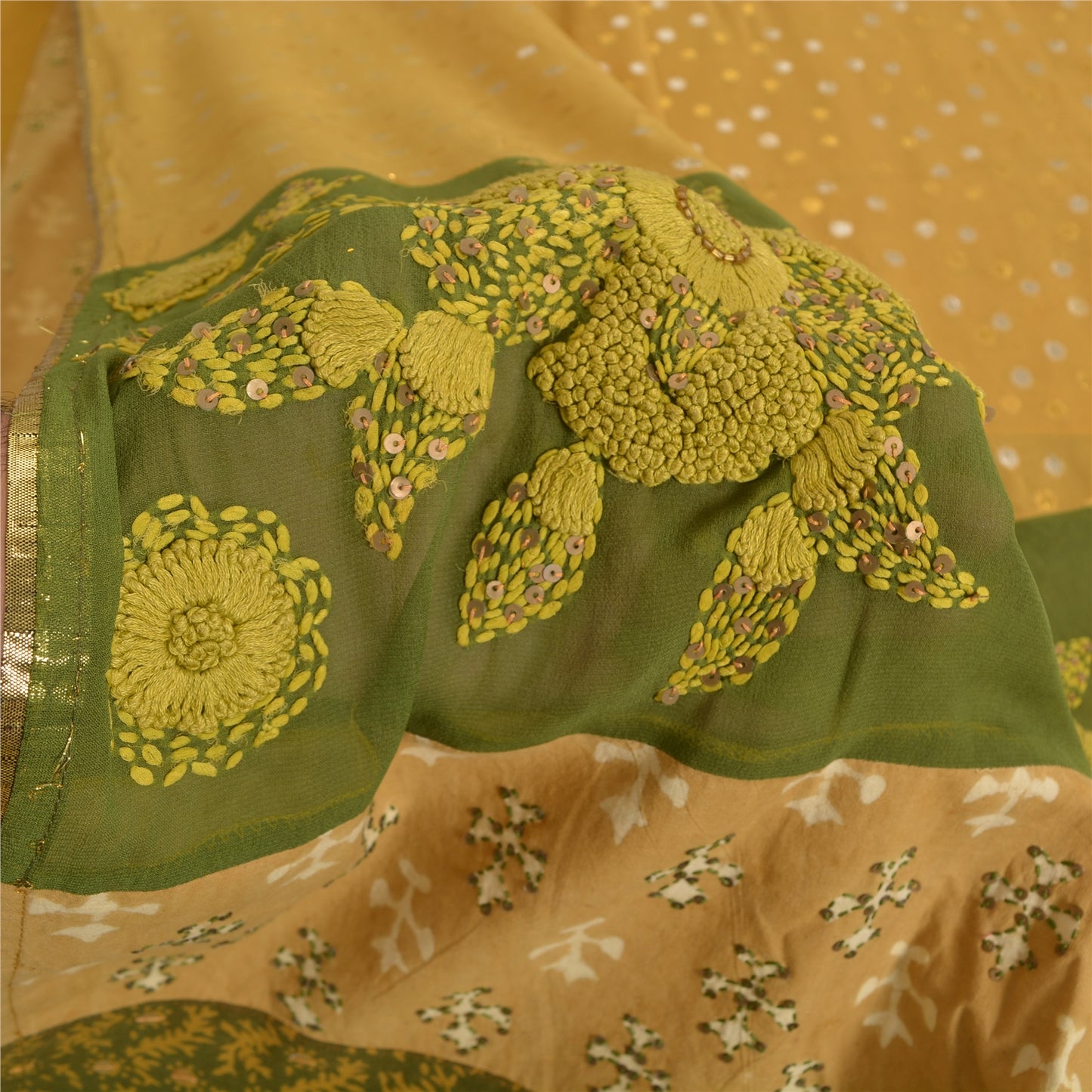 Sanskriti Vintage Sarees Pure cotton/Georgette Hand Bead 5yrd Fabric Ethnic Sari