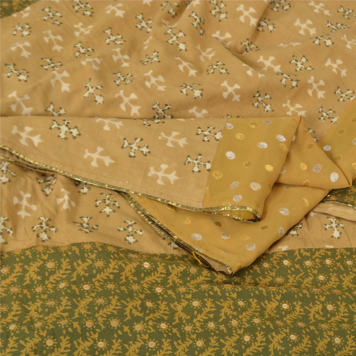 Sanskriti Vintage Sarees Pure cotton/Georgette Hand Bead 5yrd Fabric Ethnic Sari