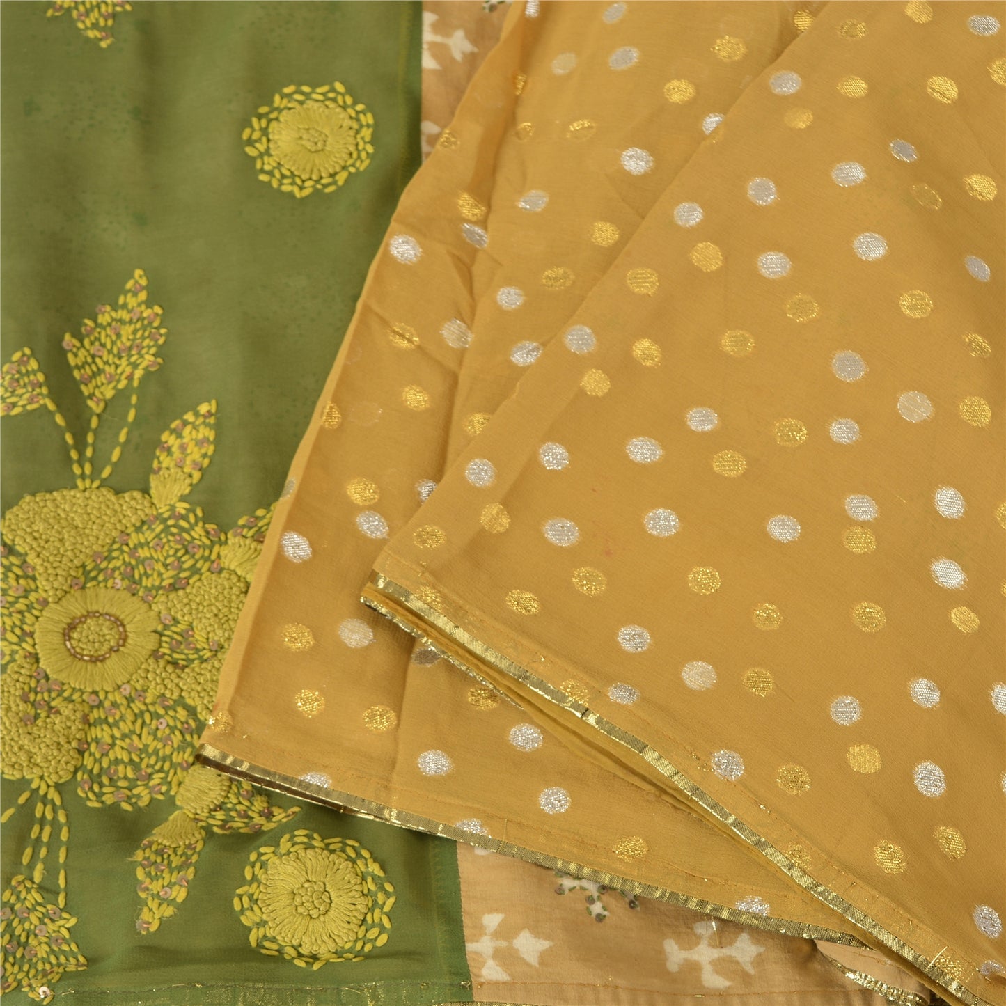 Sanskriti Vintage Sarees Pure cotton/Georgette Hand Bead 5yrd Fabric Ethnic Sari