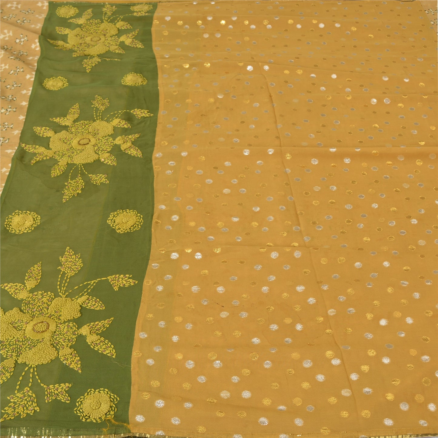 Sanskriti Vintage Sarees Pure cotton/Georgette Hand Bead 5yrd Fabric Ethnic Sari