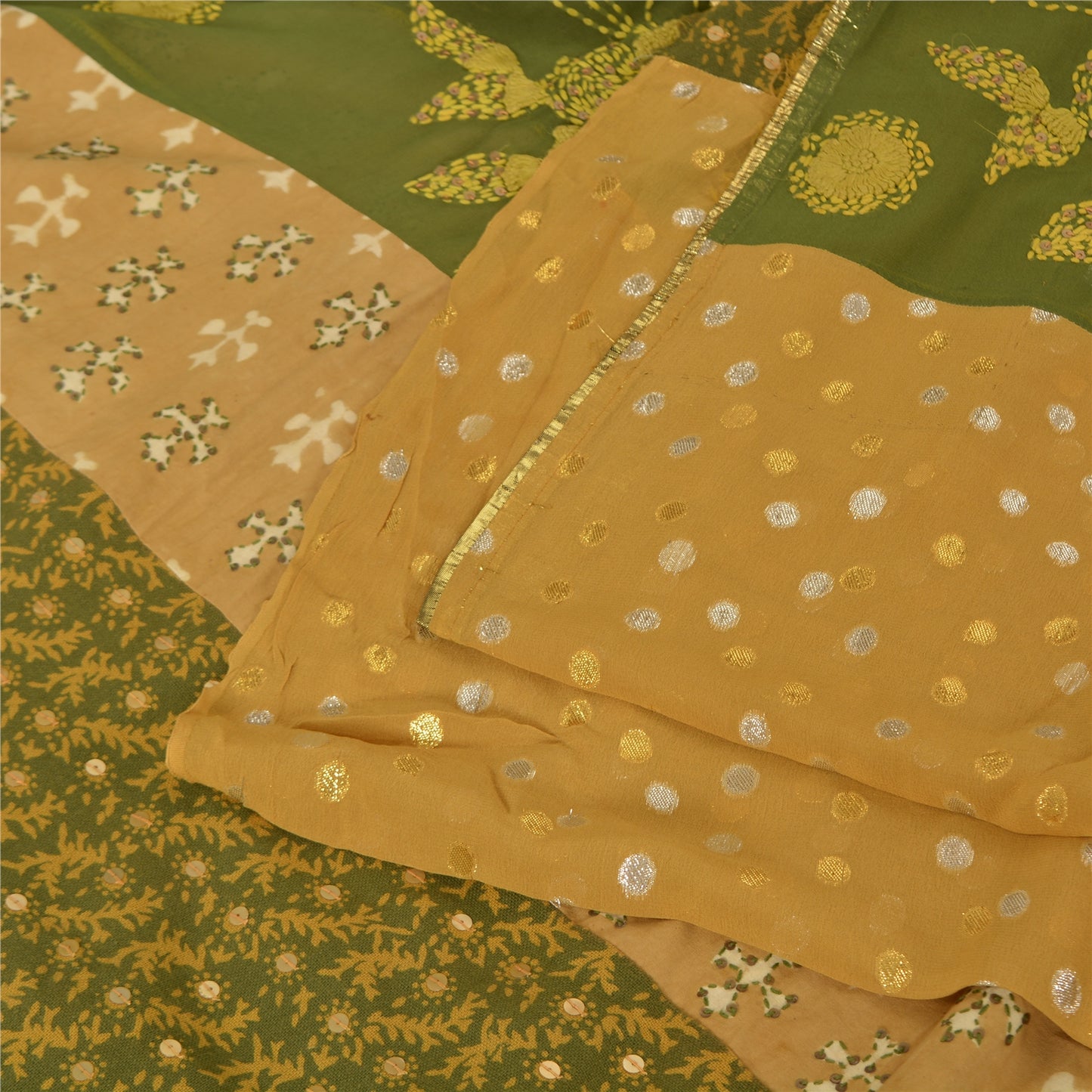 Sanskriti Vintage Sarees Pure cotton/Georgette Hand Bead 5yrd Fabric Ethnic Sari