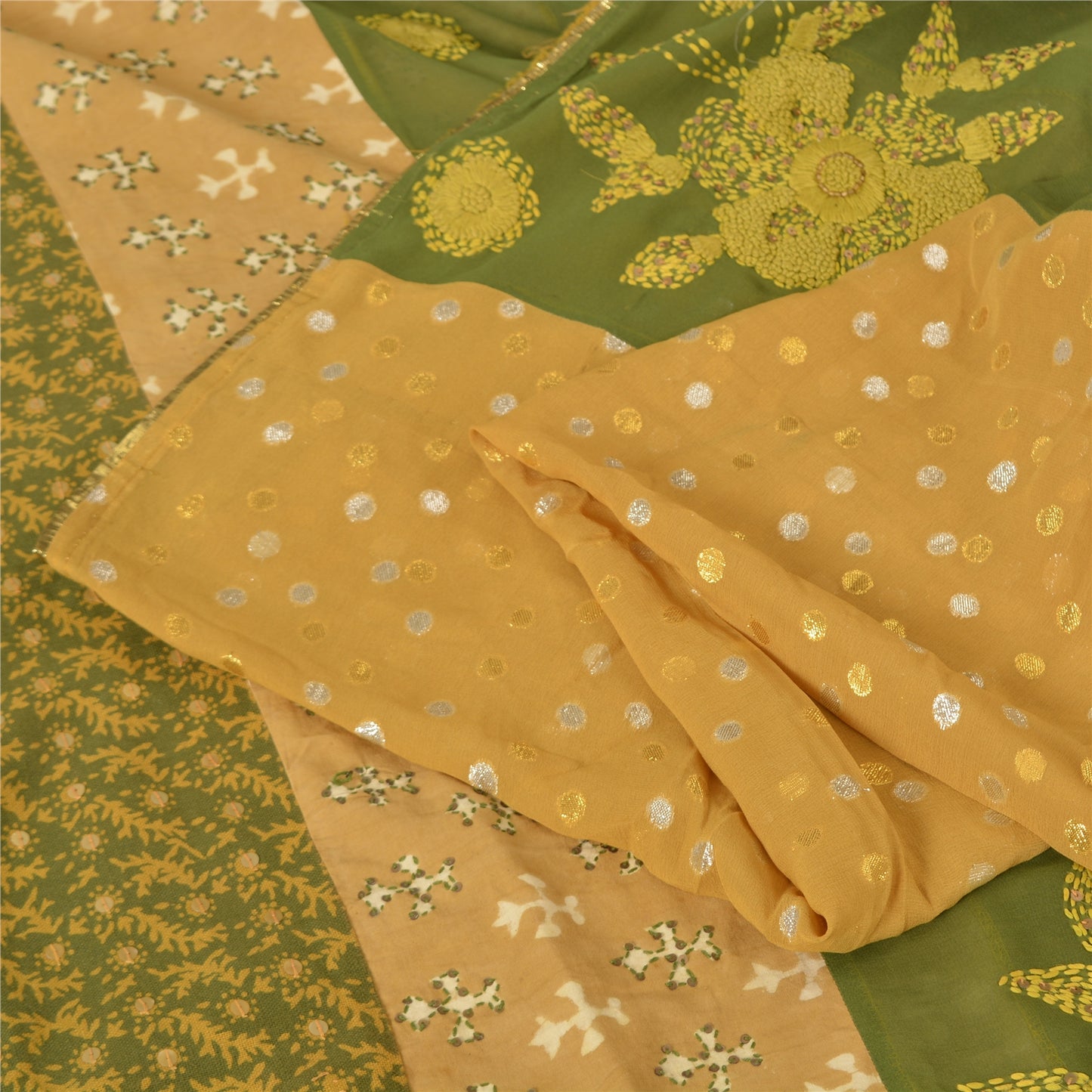 Sanskriti Vintage Sarees Pure cotton/Georgette Hand Bead 5yrd Fabric Ethnic Sari