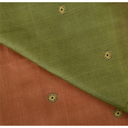 Sanskriti Vintage Orange & Green Sarees Pure Silk Hand Woven Fabric 5YD Sari