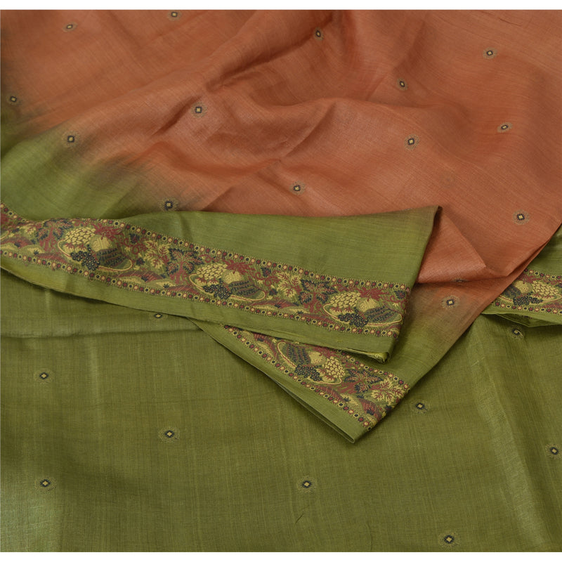 Sanskriti Vintage Orange & Green Sarees Pure Silk Hand Woven Fabric 5YD Sari