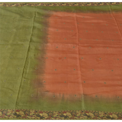 Sanskriti Vintage Orange & Green Sarees Pure Silk Hand Woven Fabric 5YD Sari