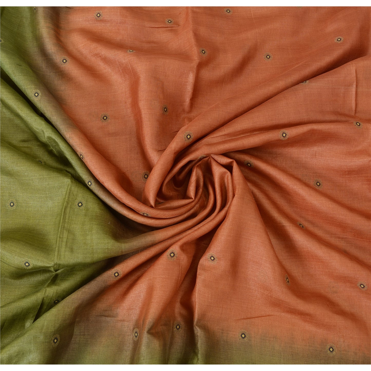 Sanskriti Vintage Orange & Green Sarees Pure Silk Hand Woven Fabric 5YD Sari
