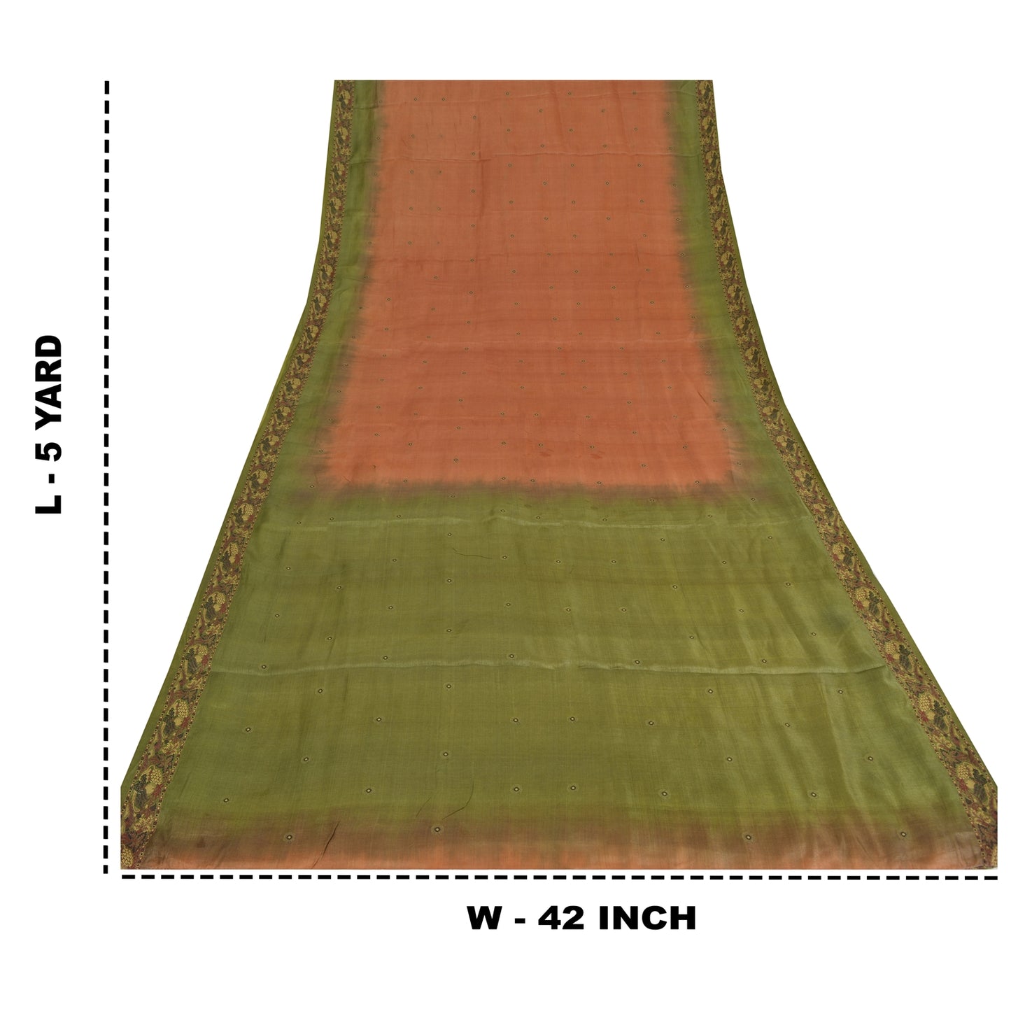 Sanskriti Vintage Orange & Green Sarees Pure Silk Hand Woven Fabric 5YD Sari