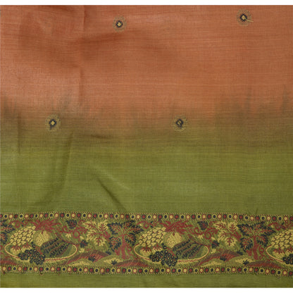 Sanskriti Vintage Orange & Green Sarees Pure Silk Hand Woven Fabric 5YD Sari