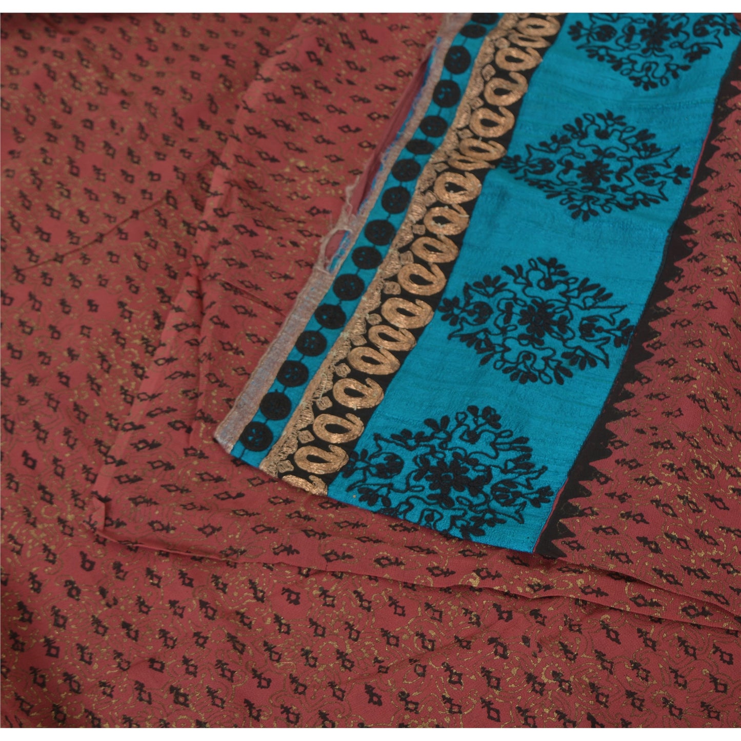Sanskriti Vintage Rosewood Sarees Pure Georgette Hand Embroidered Sari Fabric