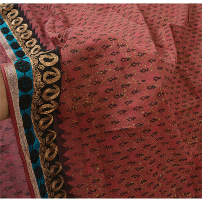 Sanskriti Vintage Rosewood Sarees Pure Georgette Hand Embroidered Sari Fabric