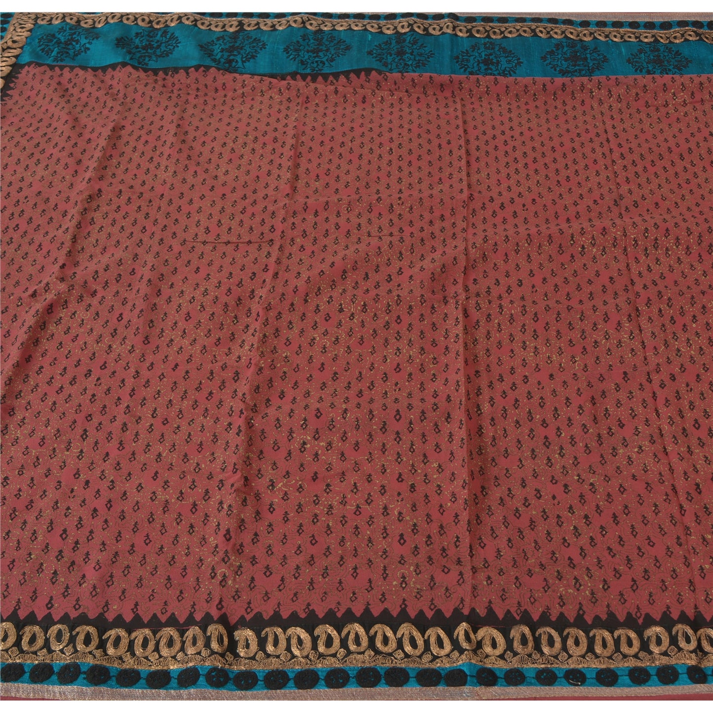 Sanskriti Vintage Rosewood Sarees Pure Georgette Hand Embroidered Sari Fabric