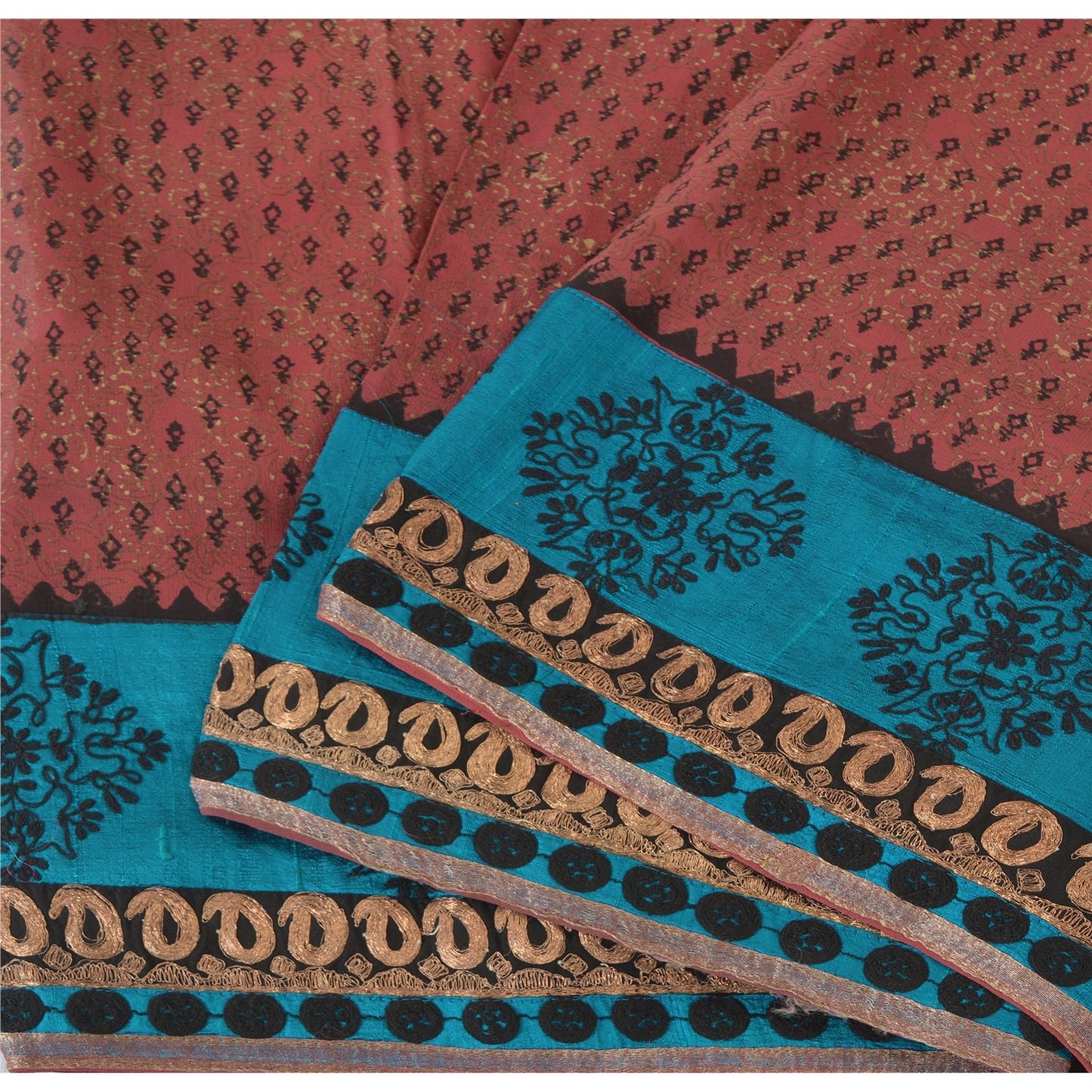Sanskriti Vintage Rosewood Sarees Pure Georgette Hand Embroidered Sari Fabric