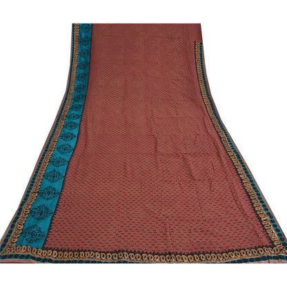 Sanskriti Vintage Rosewood Sarees Pure Georgette Hand Embroidered Sari Fabric