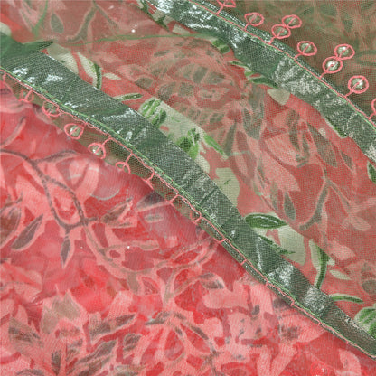 Sanskriti Vintage Green Sarees Georgette & Net Hand Beaded Brasso Sari Fabric