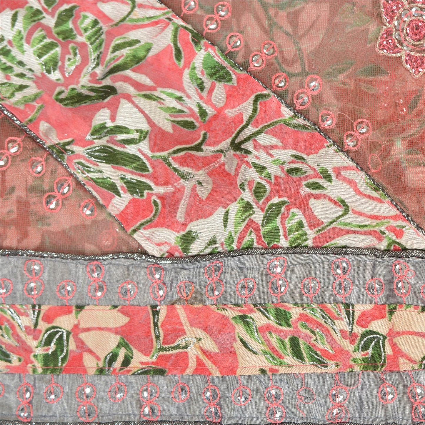 Sanskriti Vintage Green Sarees Georgette & Net Hand Beaded Brasso Sari Fabric