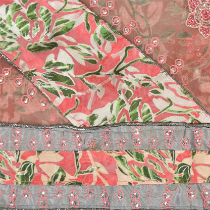 Sanskriti Vintage Green Sarees Georgette & Net Hand Beaded Brasso Sari Fabric