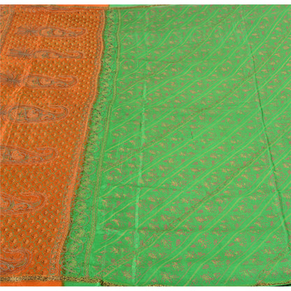 Sanskriti Vintage Green Sarees Pure Silk Hand Embroidered Sari 5ydCraft Fabric