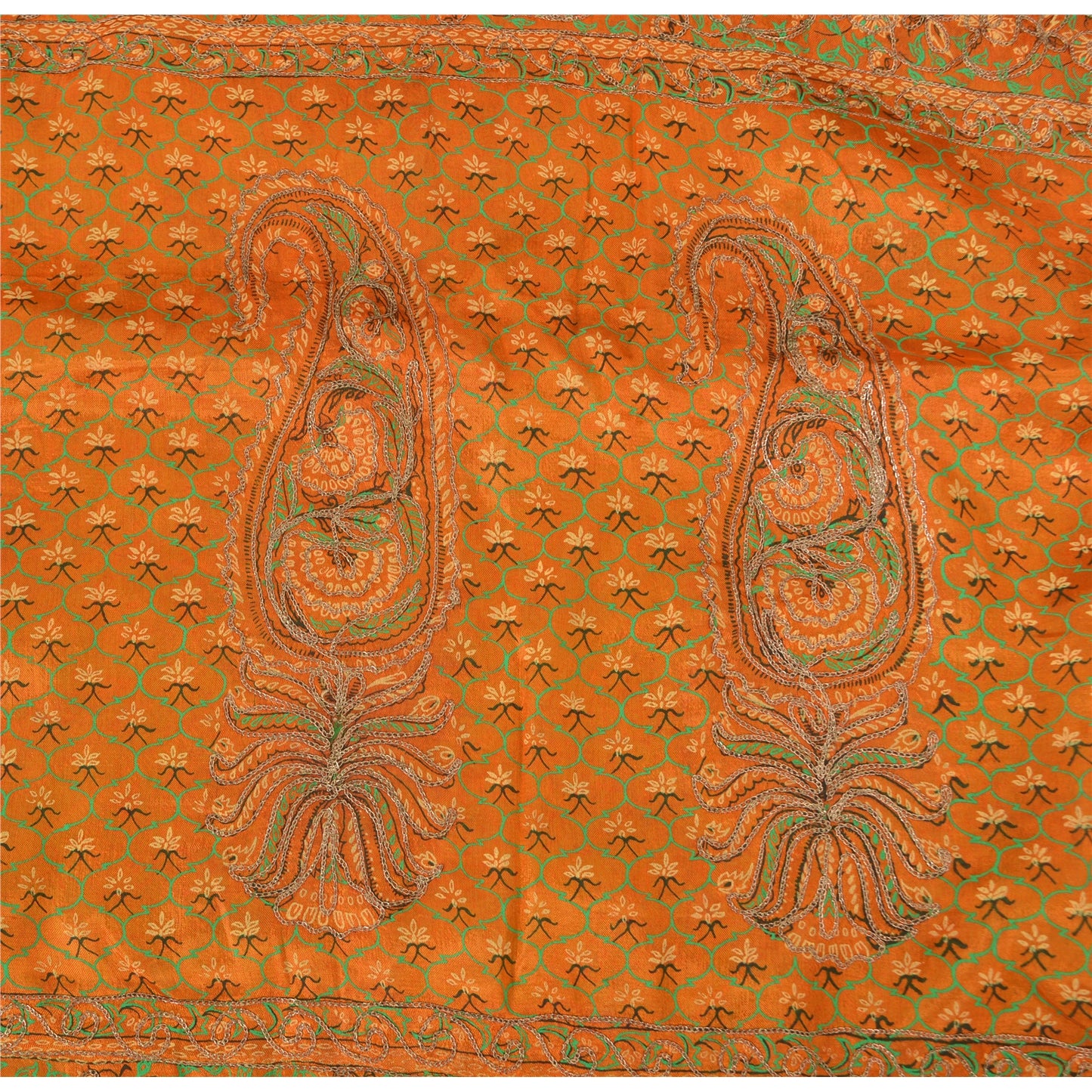 Sanskriti Vintage Green Sarees Pure Silk Hand Embroidered Sari 5ydCraft Fabric