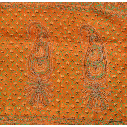 Sanskriti Vintage Green Sarees Pure Silk Hand Embroidered Sari 5ydCraft Fabric
