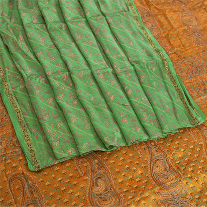 Sanskriti Vintage Green Sarees Pure Silk Hand Embroidered Sari 5ydCraft Fabric