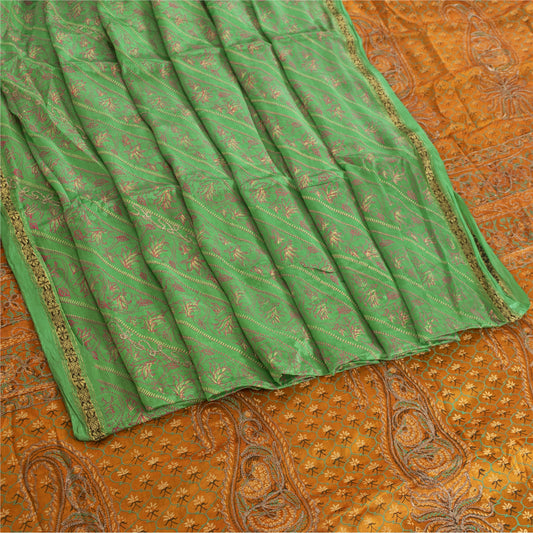 Sanskriti Vintage Green Sarees Pure Silk Hand Embroidered Sari 5ydCraft Fabric