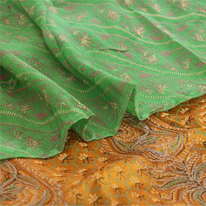 Sanskriti Vintage Green Sarees Pure Silk Hand Embroidered Sari 5ydCraft Fabric