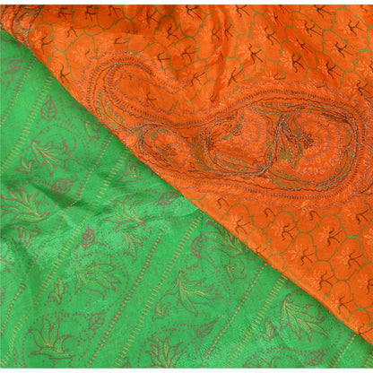 Sanskriti Vintage Green Sarees Pure Silk Hand Embroidered Sari 5ydCraft Fabric